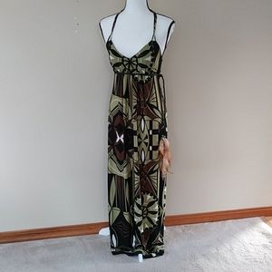 St. Tropez West Y2K Padded Strappy Halter Maxi Dress 6 Black Green